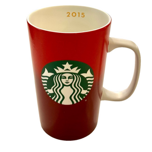 Starbucks 2015 Red Ombre Ceramic Handle Coffee Mug 16oz Green White Siren